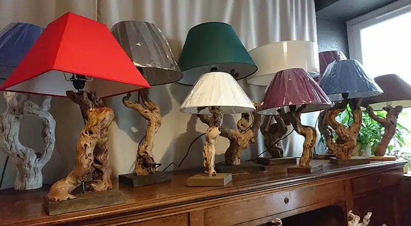 Achat lampe en bois naturel - cep de vigne